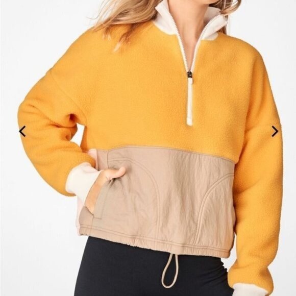 Fabletics Mallory Fleece Pullover Women’s Size Small Yellow/Tan - Picture 1 of 13